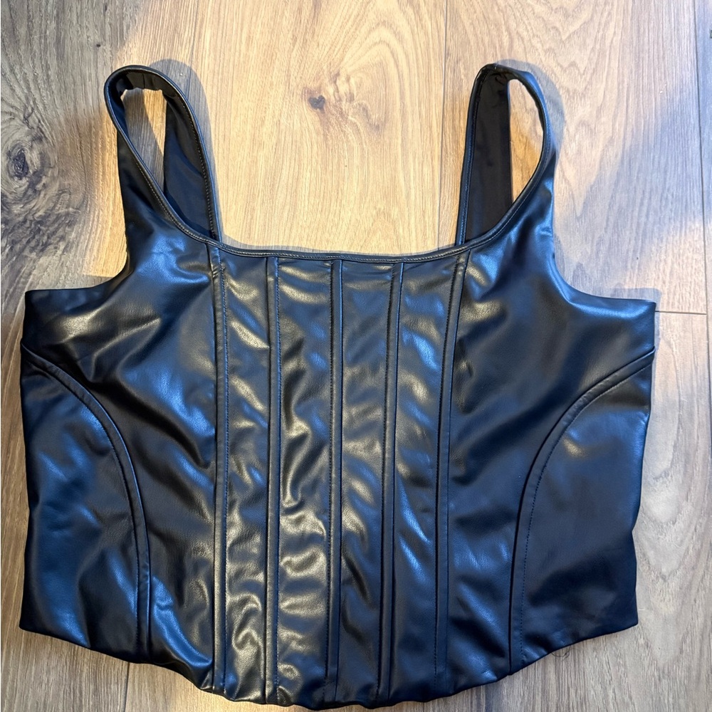 Express Black Faux Leather Crop Top